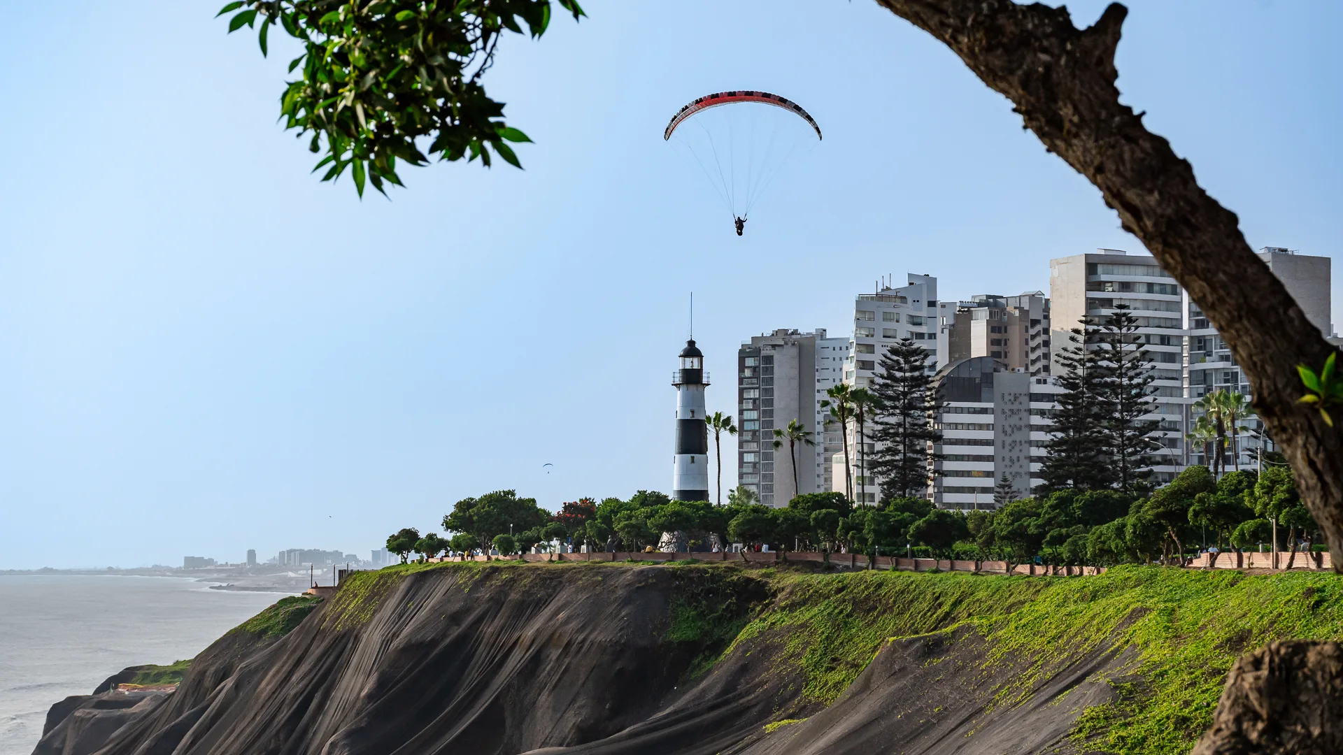La Marina Lighthouse and the high cliffs above the Pacific Ocean in Miraflores
