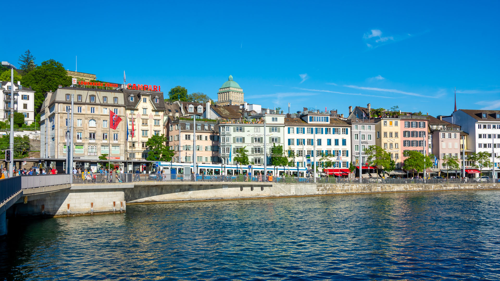 View from Bahnhofbrücke towards the square and tram hub called Central